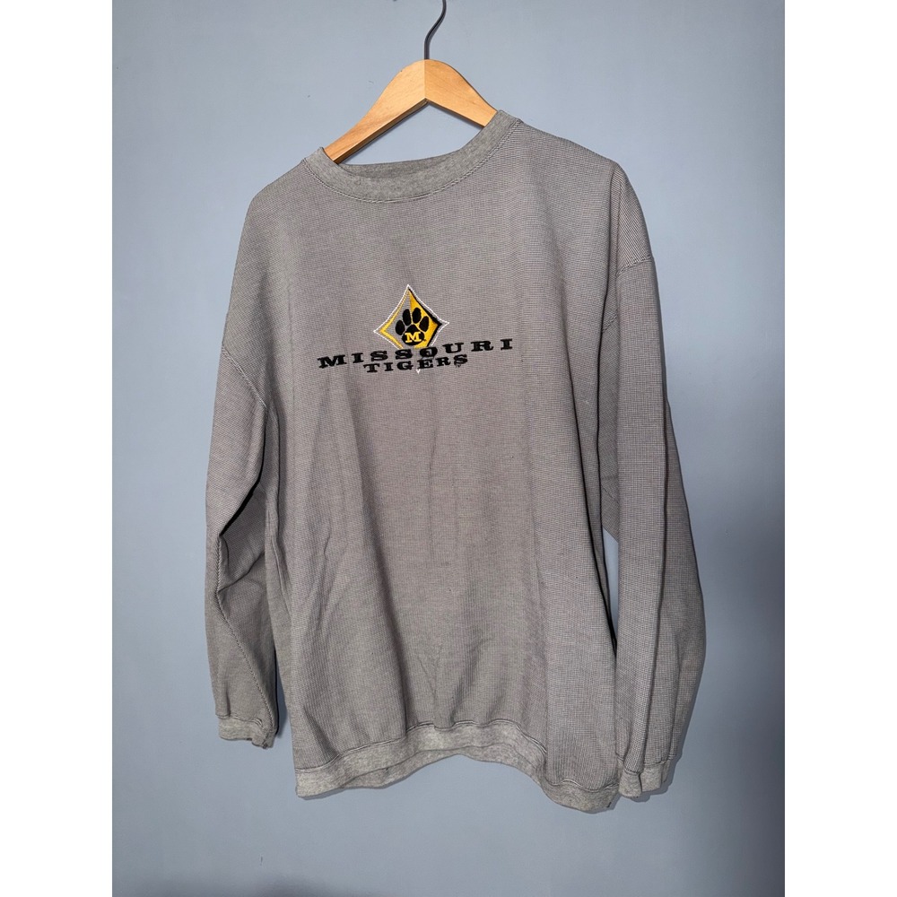 Vintage Missouri Tigers Cadre Athletic Grey Waffle Knit Sweatshirt Mens Large‎